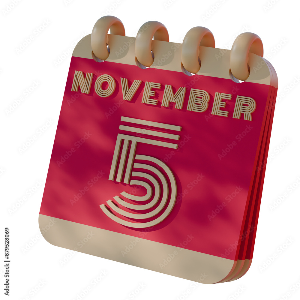 Poster 3d calendar icon showing november 5 with retro design..