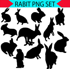 Easter bunny silhouettes, rabbit clip art set, isolated decorative elements for the holidays.png