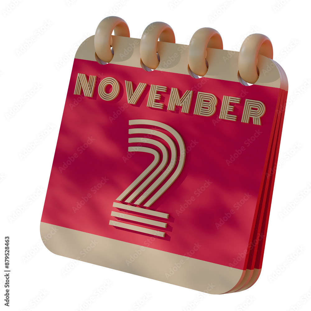 Poster 3d calendar icon showing november 2 with retro design..