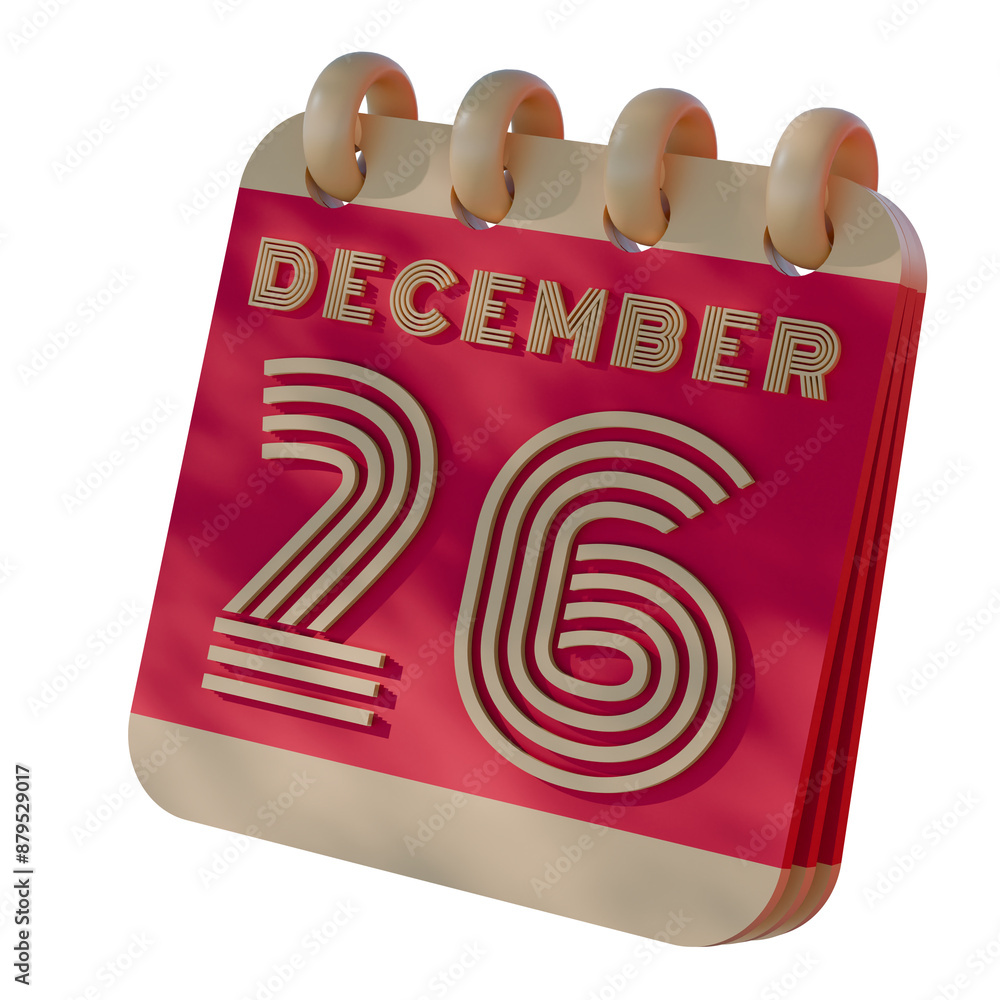 Aufkleber 3d calendar icon showing december 26 with retro design..