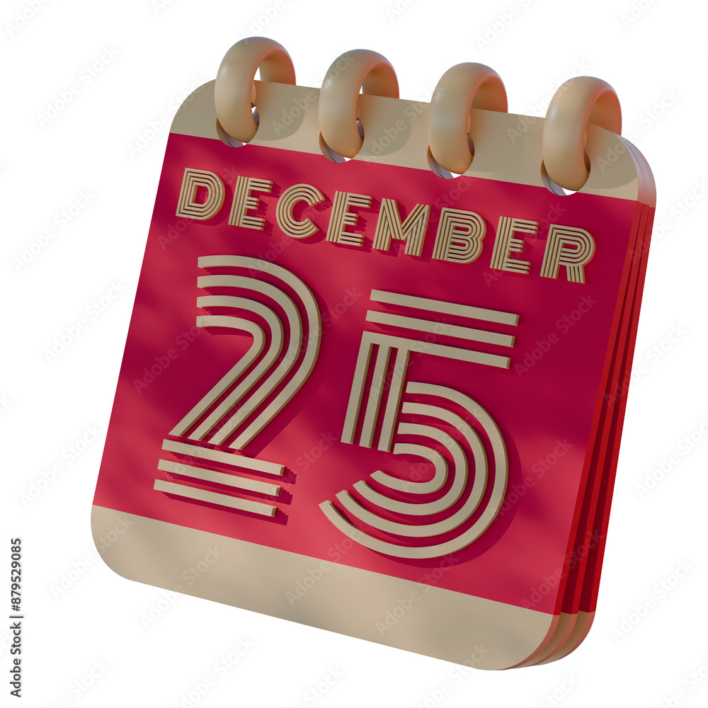 Poster 3d calendar icon showing december 25 with retro design..