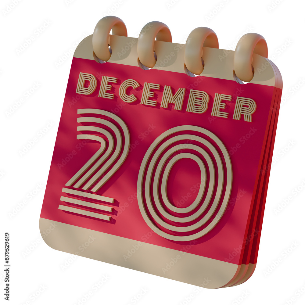 Poster 3d calendar icon showing december 20 with retro design..