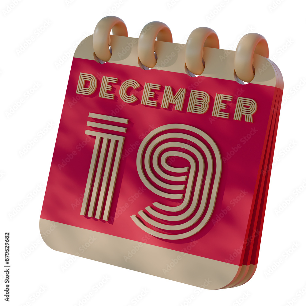 Poster 3d calendar icon showing december 19 with retro design..