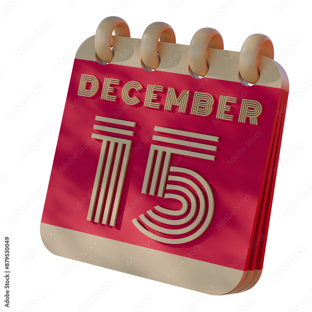 Poster 3D Calendar Icon Showing December 15 with Retro Design..