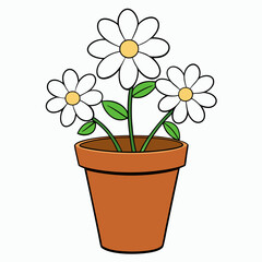 Flower in a pot vector illustration,  flower vector art, flower silhouette, flower in a pot
