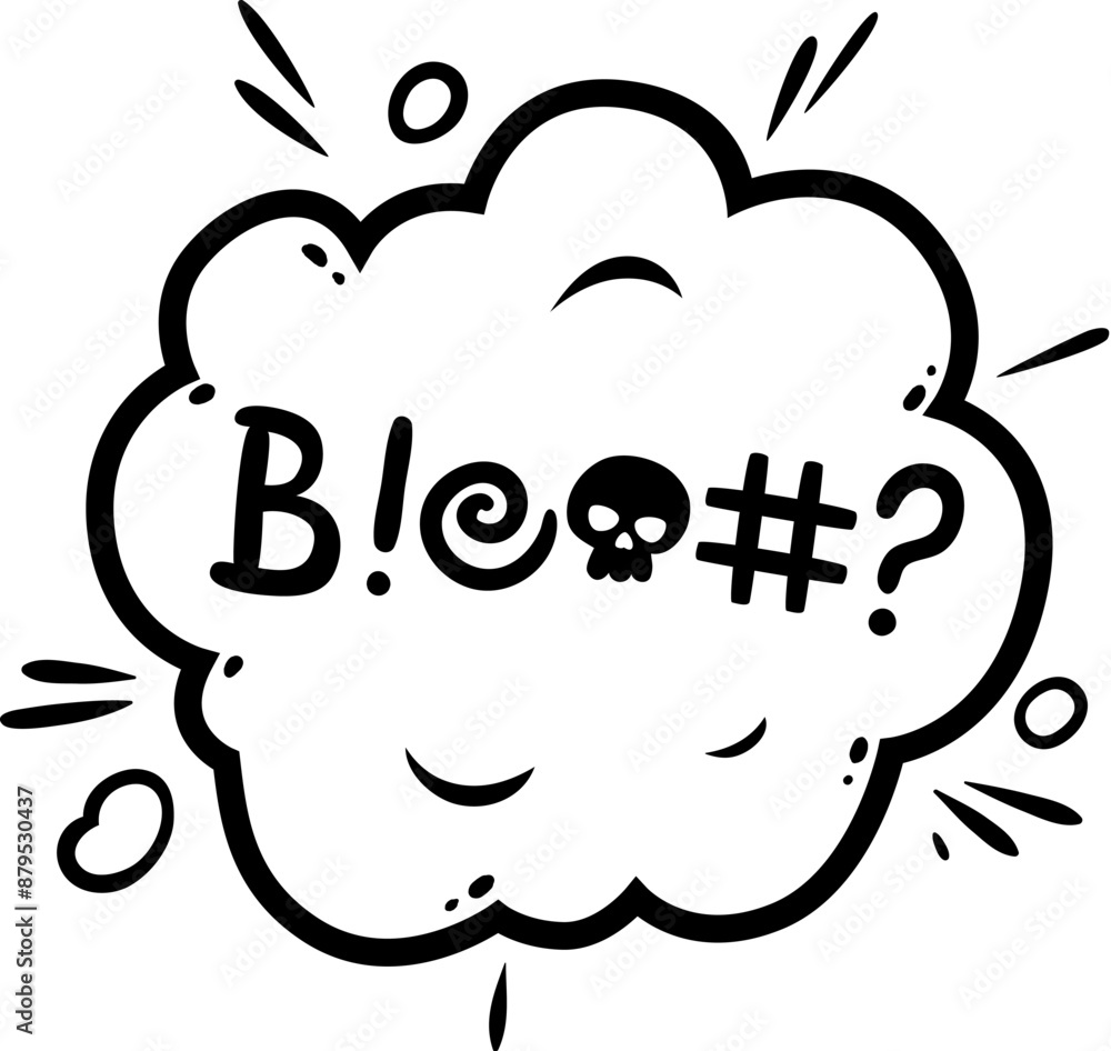 Poster Comic swear speech bubble, hate angry talk, aggressive expletive curse. Isolated vector monochrome dialogue cloud, explode with bold, expressive typography, adding a raw edge to amplifying emotion
