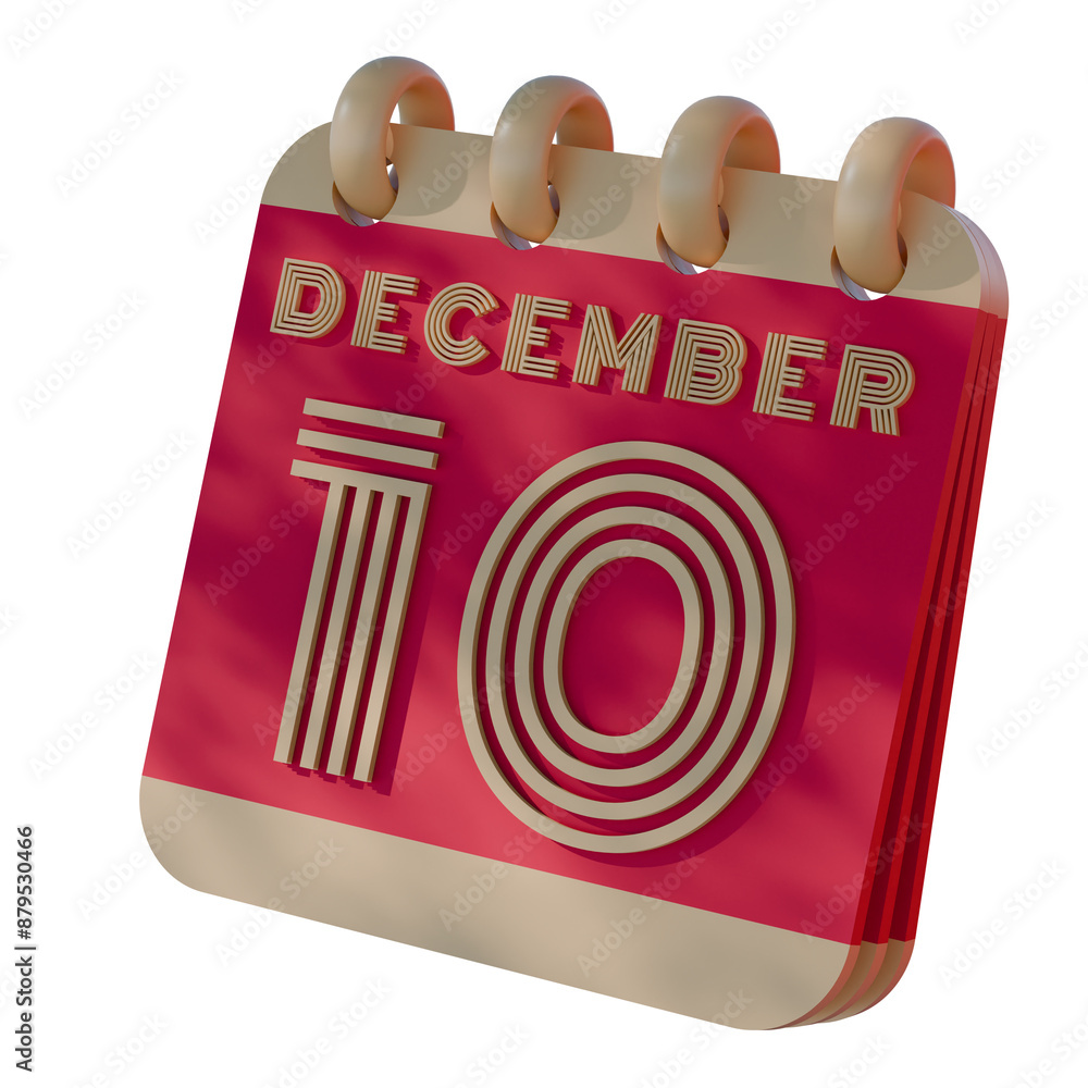 Poster 3d calendar icon showing december 10 with retro design..