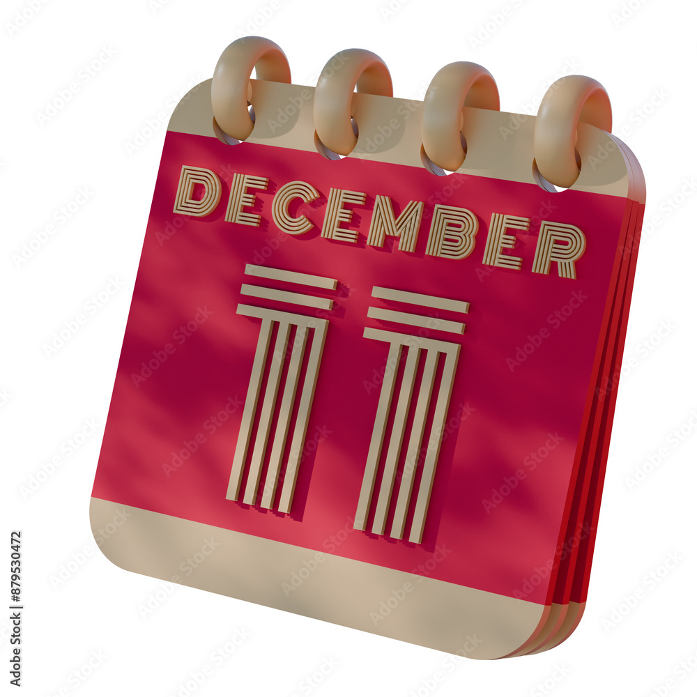 Poster 3d calendar icon showing december 11 with retro design..