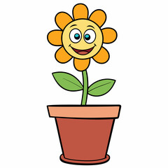 Flower in a pot vector illustration,  flower vector art, flower silhouette, flower in a pot