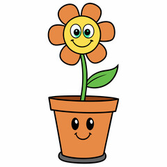 Flower in a pot vector illustration,  flower vector art, flower silhouette, flower in a pot