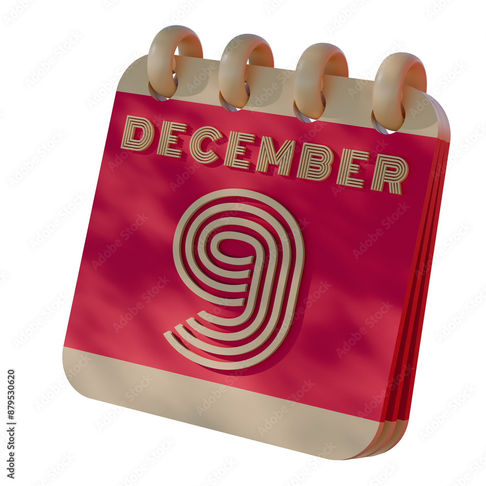 Poster 3d calendar icon showing december 9 with retro design..
