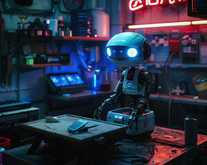 Fototapeta premium Robot, cyborg in the room Ai Generated.