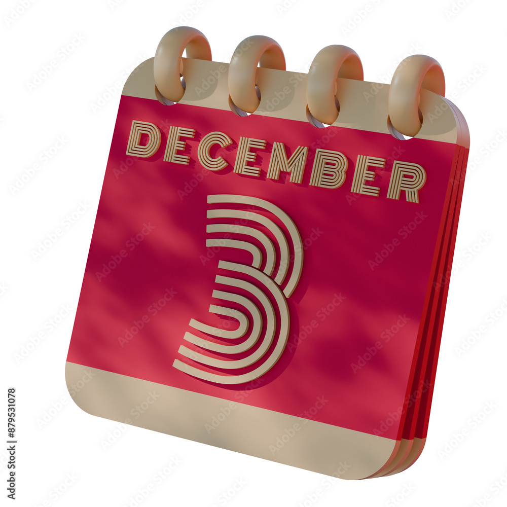 Poster 3d calendar icon showing december 3 with retro design..