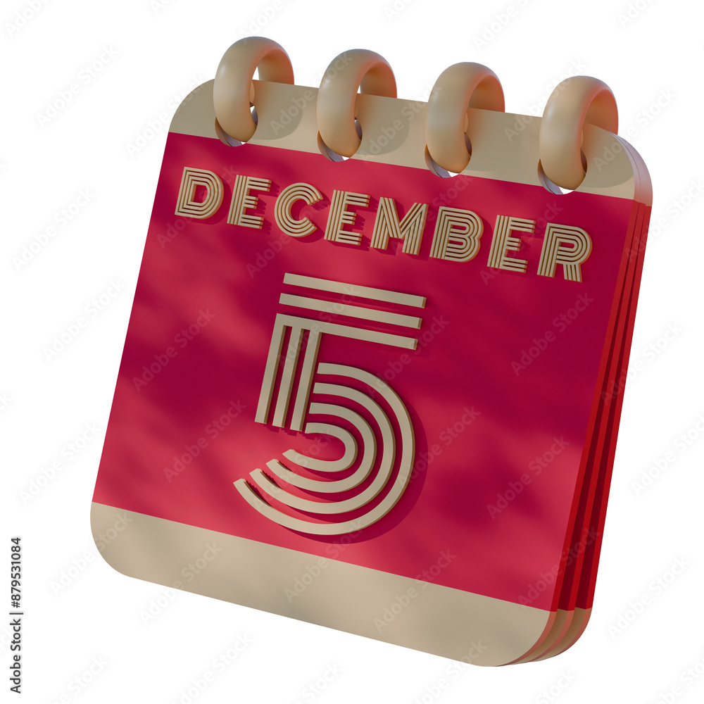 Poster 3d calendar icon showing december 5 with retro design..