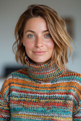 portrait studio d'une femme de face portant un pull over