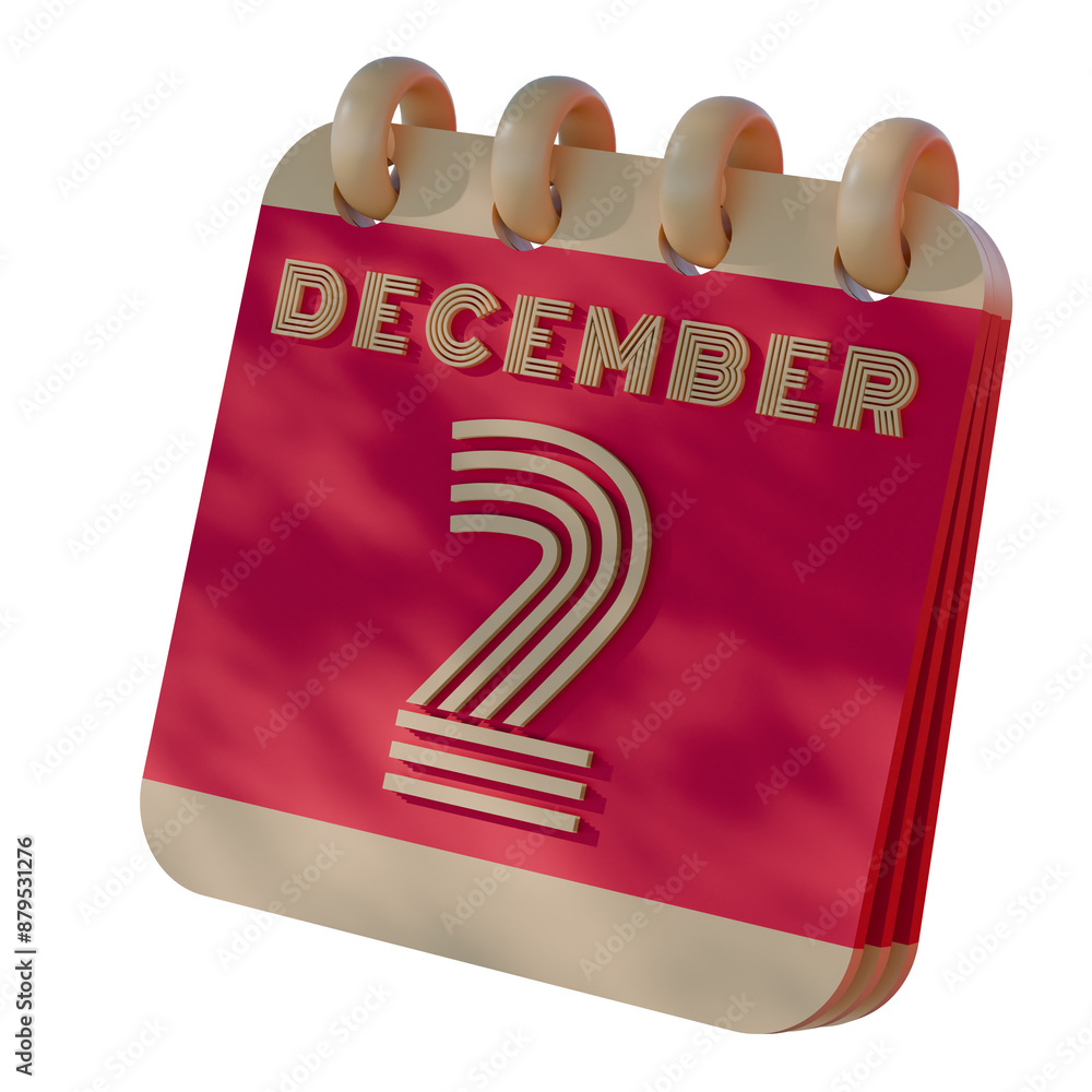 Poster 3d calendar icon showing december 2 with retro design..