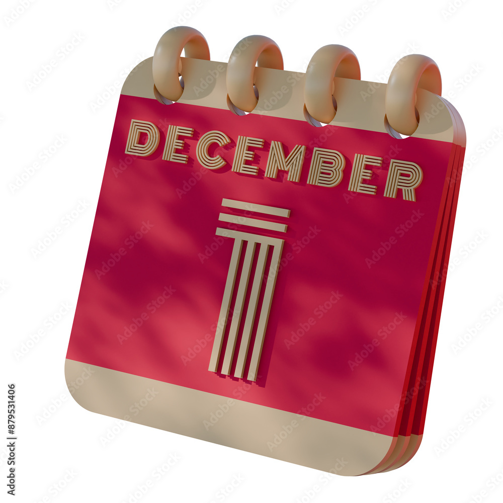 Poster 3d calendar icon showing december 1 with retro design..