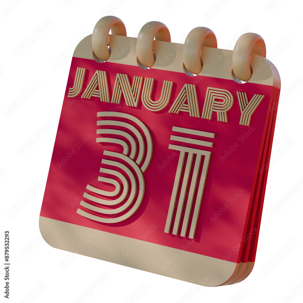 Poster 3d calendar icon showing january 31 with retro design..