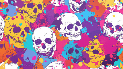 Halloween Cheer. Colorful Skull Art