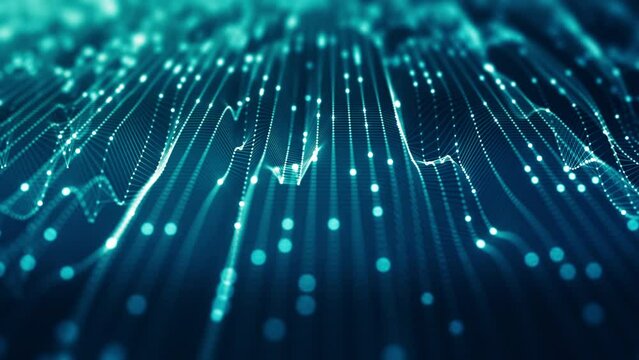 Abstract connected dots and lines on blue background. Communication and technology network concept with moving lines and dots.