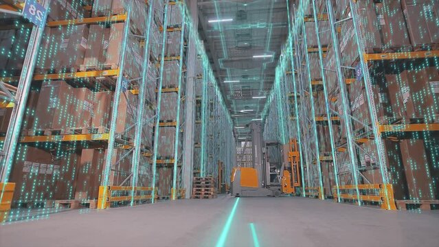Visualization of a modern warehouse. Futuristic concept of a modern warehouse. Visualization of artificial intelligence.