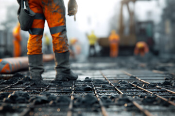 Construction Workers on Road Construction Site
