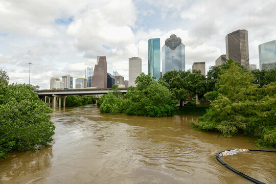 Buffalo Bayou Park, Houston, flooded after Hurricane Beryl.