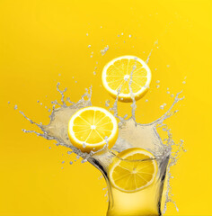 Lemon Slices Splashing in Water
