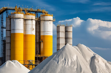 Obraz premium Industrial Facility with Large Silos and Sand Piles 