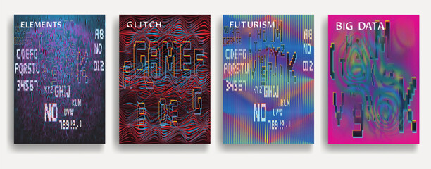 Glitch distorted geometric background . Modern art design . Noise destroyed glitched poster . Trendy defect error background with speed lines . Glitched artwork  .Hologram effect .vector 