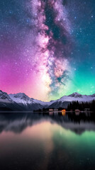 Milky Way Over Snowy Mountain Reflection
