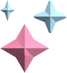 3D 4 point stars pink and blue pastel