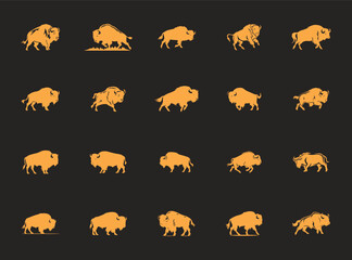 Buffalo logo icon collection set, Modern futuristic cyborg bull full body illustration design set
