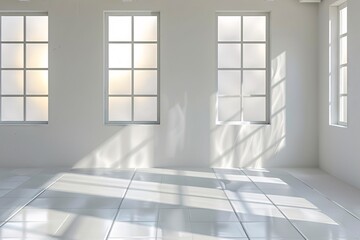 Fototapeta premium Blurred natural light windows shadow on wall paper texture, abstract background.