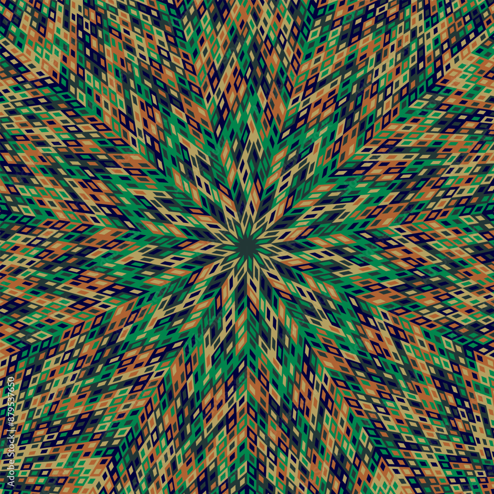 Poster geometrical dynamic round tile mosaic pattern background - abstract psychedelic circular colorful hy