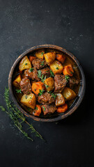 Homemade Beef Stew With Vegetables On Dark Background