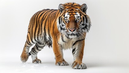 Fototapeta premium Striped Tiger Walking on White Background