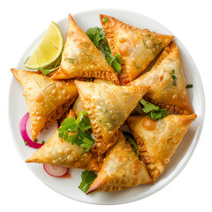 beautifully decorated plate of samosa transparent png