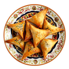 beautifully decorated plate of samosa transparent png