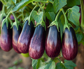 View of Many Eggplants on a Tree