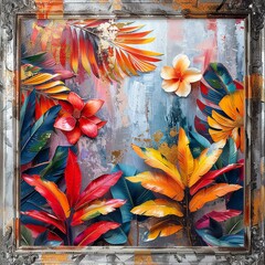 Vibrant Tropical Art Painting in a Metal Frame