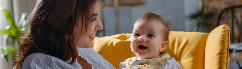 Mother Singing Soothing Lullaby to Nursing Baby in Cozy Nighttime Rocking Chair