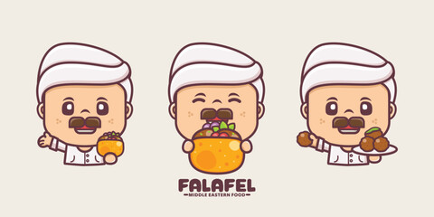 Arabic chef mascot logo with falafel