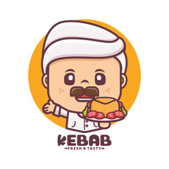 Arabic chef mascot logo with kebab