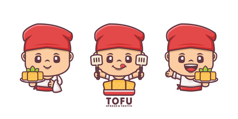 Tofu chef cartoon mascot with different poses and expressions