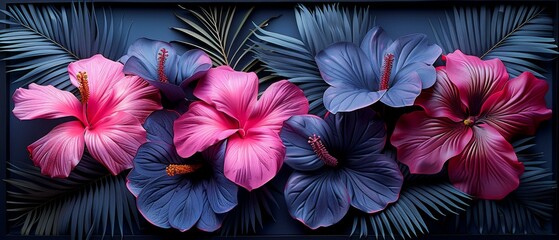 Fototapeta premium Tropical Flowers and Palm Leaves in a Vase