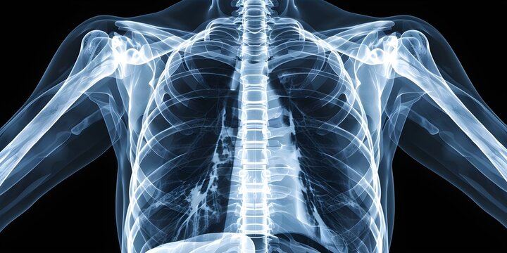 Digital chest Xray image featuring normal anatomy with a cyber twist. Concept Medical Imaging, Anatomy, X-Ray Interpretation, Technology, Medical Illustration