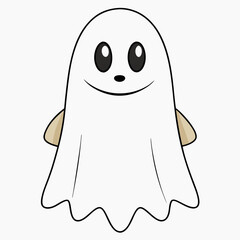 Ghost vector illustration,  spooky vector art, ghost silhouette, Mushroom cap on ghost's head