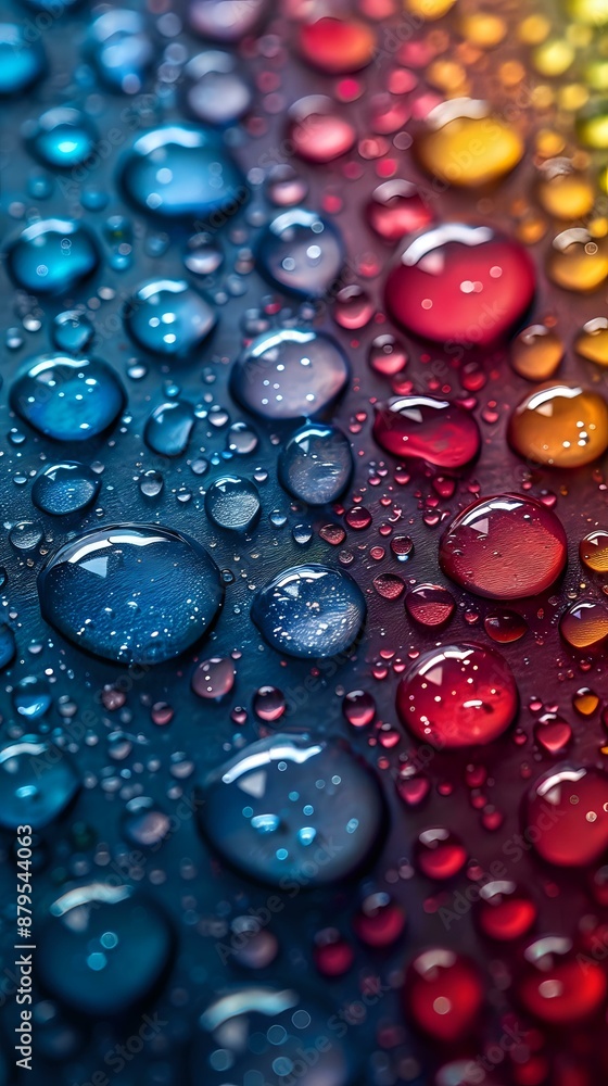 Aufkleber close-up of colorful water droplets on a smooth surface, creating a vibrant and dynamic visual. idea