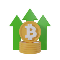 Bitcoin coins money stacking with up arrow 3d illustration
